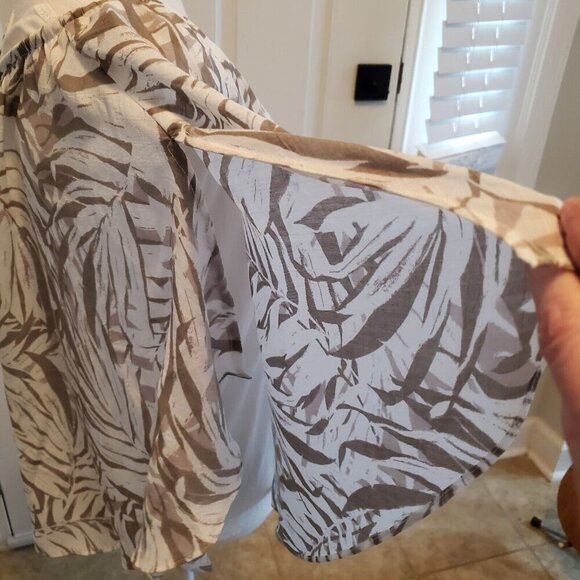 IN Studio Blouse Womens Medium Tan White Pullover Overlay Boho Coastal Beach - Picture 8 of 12